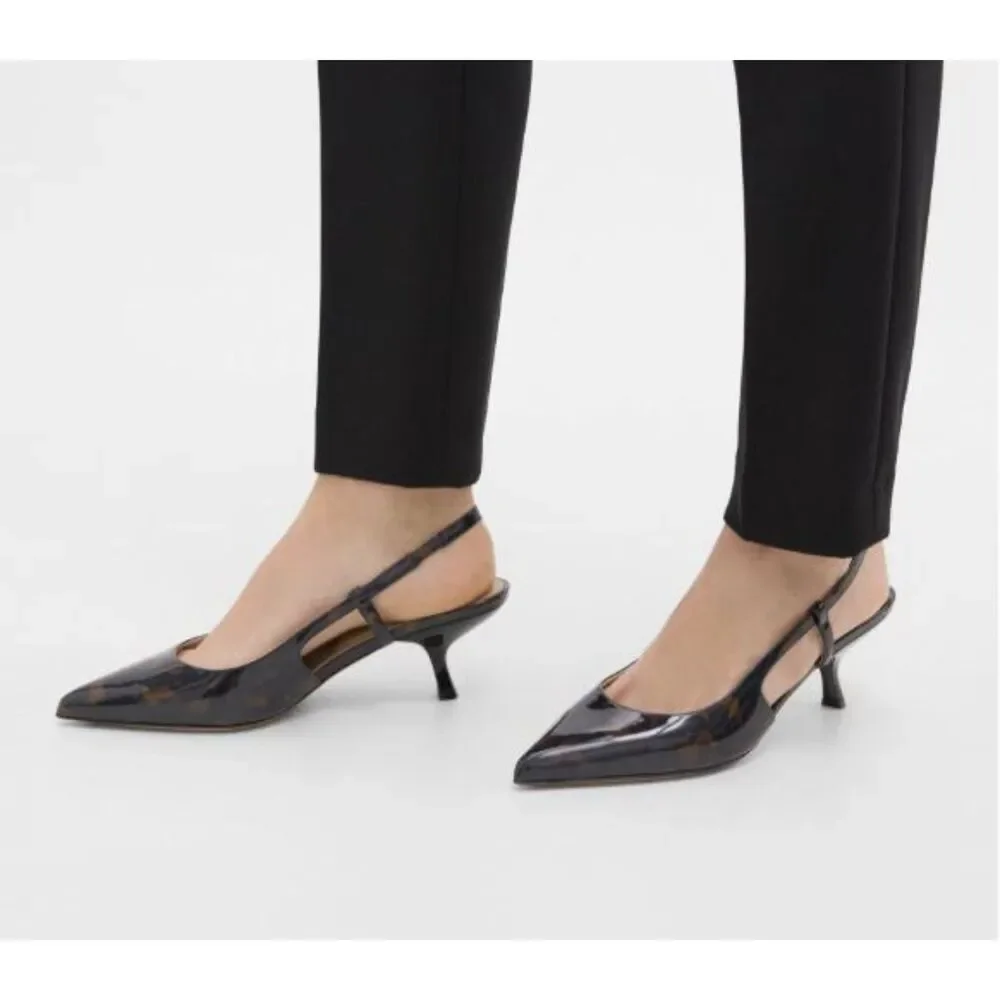 Theory Micro Slingback Pump Tortoiseshell Printed Leather Sandals 37 NIB 398